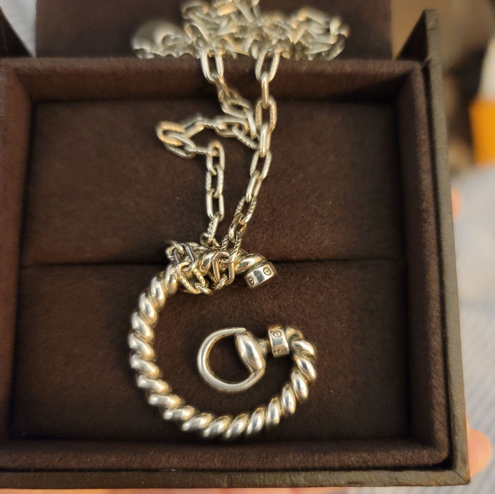 Gucci Necklace Horsebit Long Chain Twist Large G Motif Silver Pendant Accessory